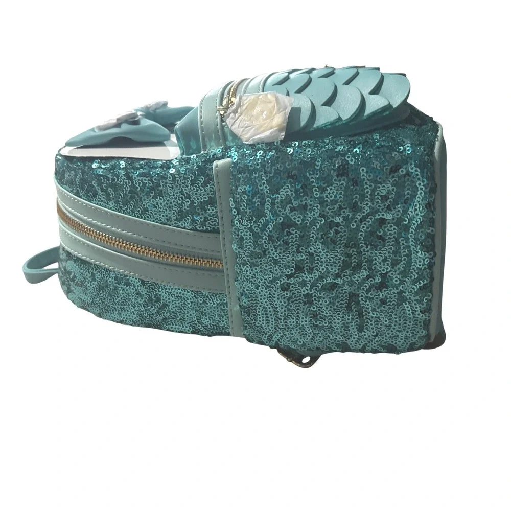 Loungefly Disney Little Mermaid Ariel Sequins Mini Backpack Teal Fork Scales NEW